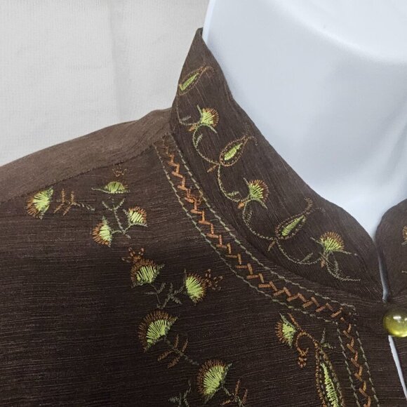 Silkland Brown Green Paisley Embroidered Boho Silk Retro Hippie Jacket M - Picture 3 of 12